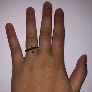 Jewelry: Dainty Charcoal Finish Cross Ring